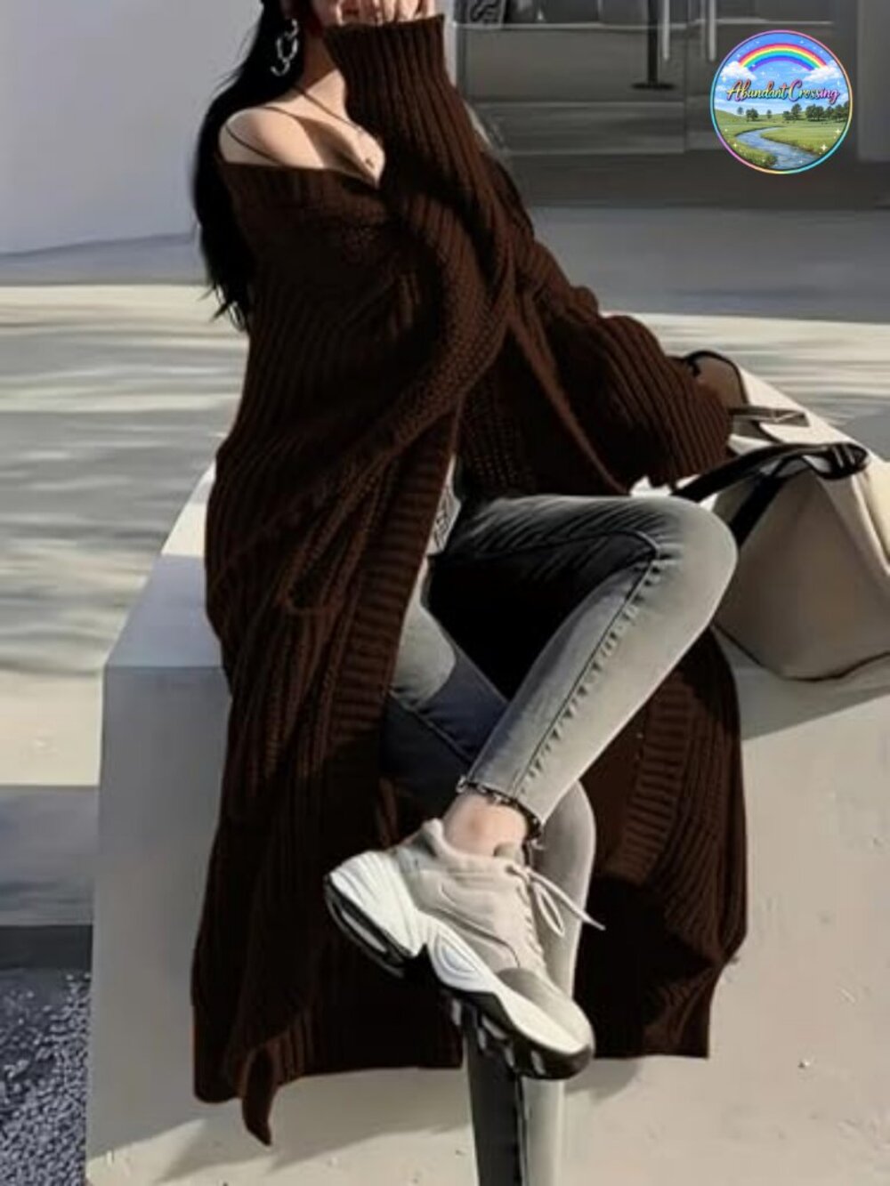 Women's Open Front Cable Knit Long Cardigan Duster Sweater with Pockets - Picture 2 of 5